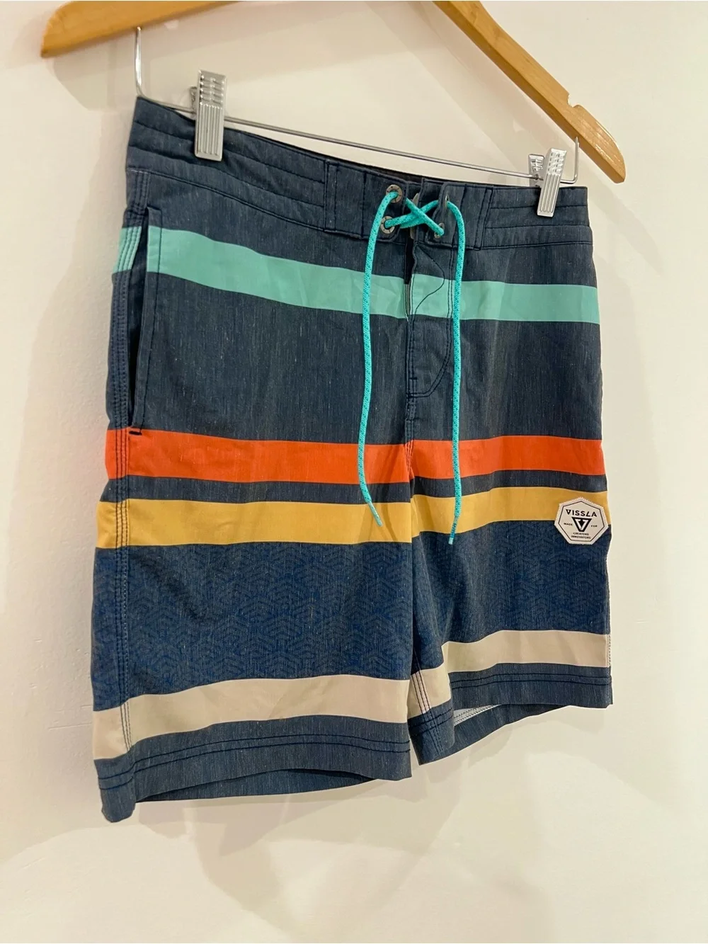 Vissla Boardshorts Men’s Size 27 Striped Upcycled Coconut Poly Swim Trunks